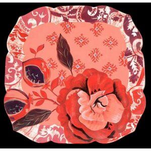 Tracy Porter Pomegranate Collection Floral Dinner Plate 11.5" Square Red Pink
